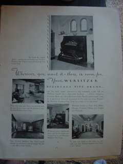 1932 Wurlitzer Residence Pipe Organ Ad Full Page Wow  