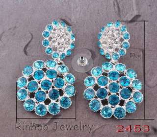 W29406 blue round earrings 53x30mm silver plated  