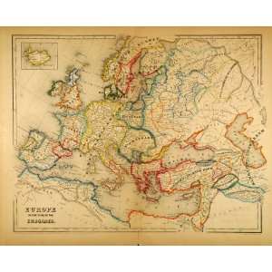  1854 Engraving Europe Map Crusades Catholic Holy Land 