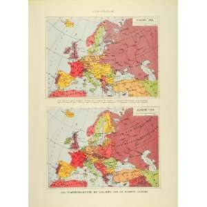  1934 Map Europe Countries 1914 Borders WWI Color Print 