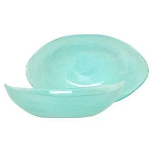  Colorful Art Glass Green Small Boat Bowl 9 1/2x6x2 3/4 