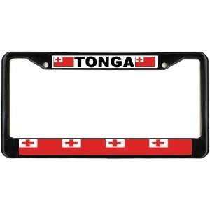  Tonga Tongan Flag Black License Plate Frame Metal Holder: Automotive