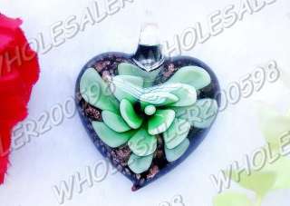 12PCS Heart 34MM Lampwork Glass Pendants Flower Inside  