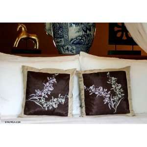   Silk and cotton cushion covers, Wild Orchids (pair)