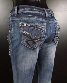 NWT Womens GRACE IN LA Destroyed SKINNY Jeans Chains Crystals Studs 
