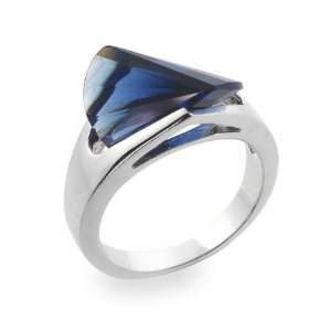 Sterling Silver Ring with Sapphire Blue Cubic Zirconia Size 6 (Sizes 5 