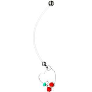  Ruby Red Gem Cherry Heart Pregnant Belly Ring Jewelry