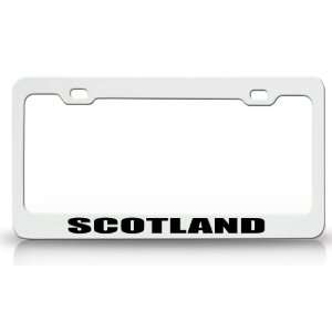 SCOTLAND Country Steel Auto License Plate Frame Tag Holder White/Black