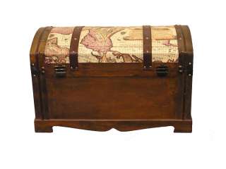 Victorian Old World Map Wood Storage Trunk Wooden Chest  