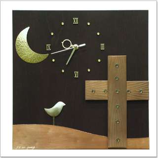 Wood&Bronze Wall Clock / Cross Clock / Artist Works  