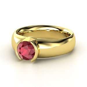  Adira Ring, Round Ruby 14K Yellow Gold Ring: Jewelry