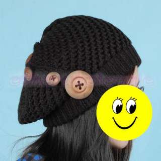 Womens Crochet Knit Beret Baggy Beanie Hat Cap Black [SKU: 12 