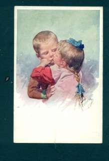 G1502 Feiertag postcard, Girl kissing boy, Faulkner  