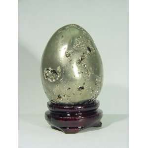 Iron Pyrite Lapidary Egg with Stand Fools Gold