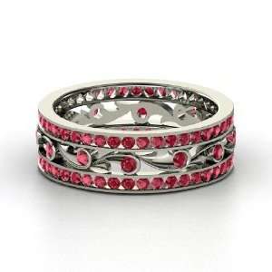  Sea Spray Band, 14K White Gold Ring with Ruby: Jewelry
