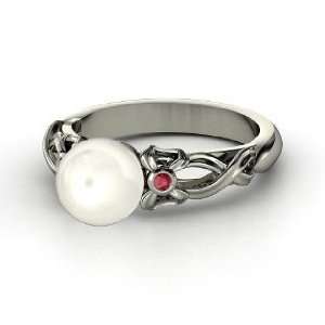  Pearl Ribbon Ring, White Cultured Pearl 14K White Gold 