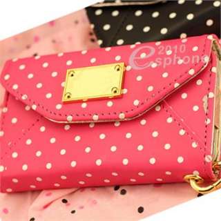 Pink White Dots Wallet Leather Case Card Flip Cover for iPhone 4 4S AT 