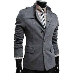 SSJ) Mens Single China Collar Stretchy Slim Jacket Blazer Coat 