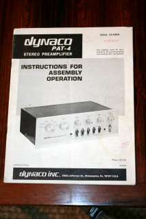 Dynaco PAT4 PAT 4 Preamp Owners Assem. Manual *Original  
