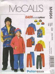 McCalls Pattern 4964 Boys Jacket Vest Pants Hat 3 6  