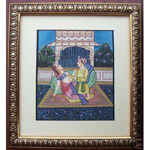    Raja enjoying with dassi, Mughal Ancient Painting 