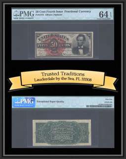 TT 50 CENT FOURTH ISSUE FRACTIONAL FR # 1374 PMG 64 EPQ LARGE RED SEAL 