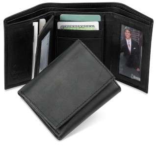 Mens Genuine Leather Black Tri Fold Wallet NEW  