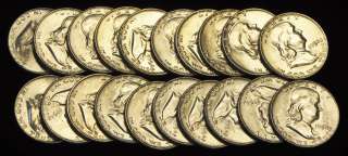   of 20 BU Uncirculated 1954 D Benjamin Franklin Half Dollars 50c  