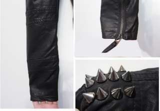Punk Strong Spike Studded Shoulder Synthetic Leather Black Cropped 