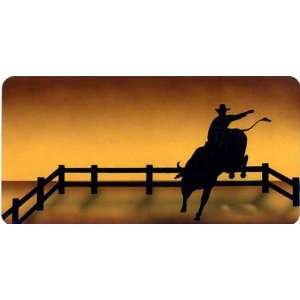  Airbrushed License Plate   Bullrider on Brown & Yellow 