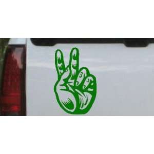 Peace Hand Sign Car Window Wall Laptop Decal Sticker    Dark Green 