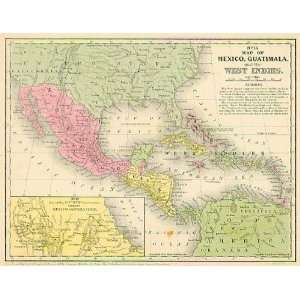   1849 Antique Map of Mexico, West Indies & Guatimala: Office Products