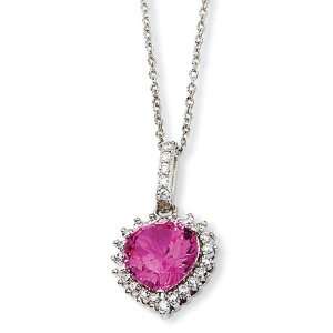   100 Facet Heart Synth Pink Sapph/Cz 18in Necklace Cheryl M Jewelry