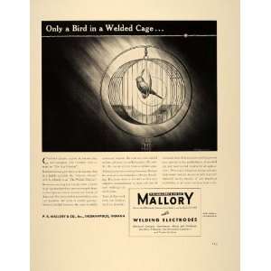 1939 Ad Mallory Welding Electrodes Bird Cage Birdcage   Original Print 