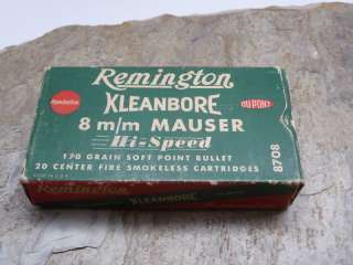 Vintage Remington kleanbore 8 mm mauser ammo shell box  