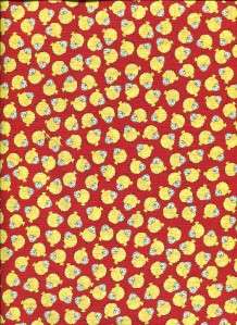SMALL YELLOW CHICKS BIG EYES ON RED Cotton Quilt Fabric  