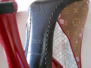 LOUIS VUITTON CHERRY BLOSSOM Brown Peep Toe Heels Water Snake accent 