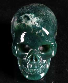 Green Moss Agate Carved Crystal Skull, Realistic, Crystal Healin 