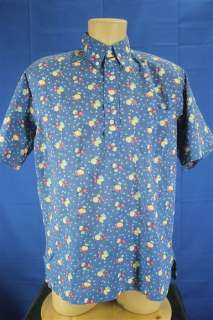 Reyn Spooner Blue Tiny Floral Print Hawaiian Polo Shirt Medium  