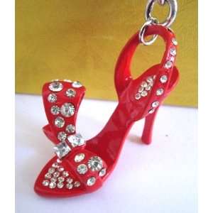 com Purse Charm Girly Red Shoe 3 with Big Bow Crystals Rhinestone Key 