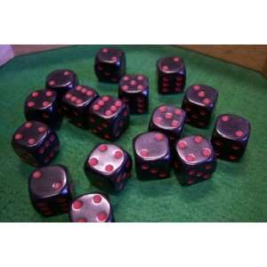  Standard Six Sided Black Dice with Red Pips: Toys & Games