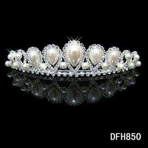 Wedding Bridal Pageant Prom Pearl crystal tiara crown comb 0850  