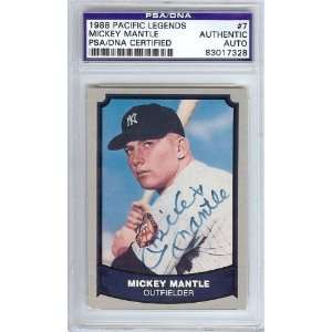 Autographed Mickey Mantle Picture   1988 Pacific Legends Card PSA DNA 