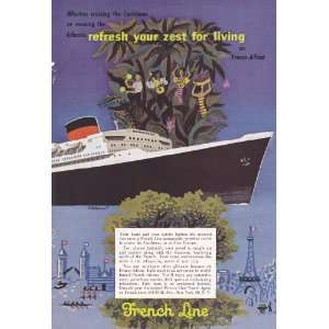 1954 Ad French Line Caribbean Cruise Vintage Travel Print 