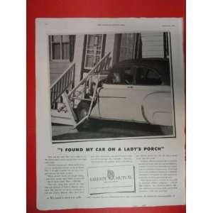   insurance. 50s Print Ad (car/front porch) Orinigal Vintage Post