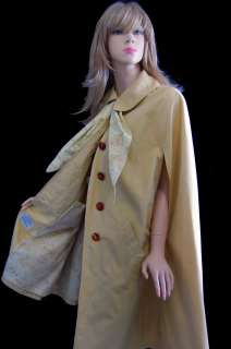 Vintage 60s Gold Scenic TOWER of LONDON CAPE Coat & SCARF Faux 