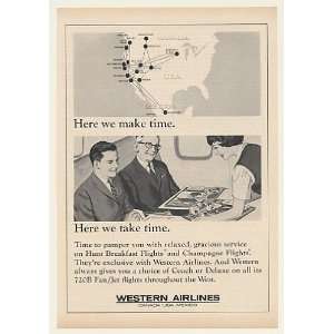  1964 Western Airlines Time Route Map Service Flights Print 