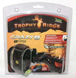TROPHY RIDGE CRAZY 8 IN LINE PIN BOW SIGHT UNIVERSL NEW 754806124223 
