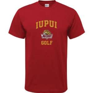  IUPUI Jaguars Cardinal Red Youth Golf Arch T Shirt: Sports 