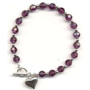  Amethyst Swarovski Crystal Bracelet with Heart Charm 